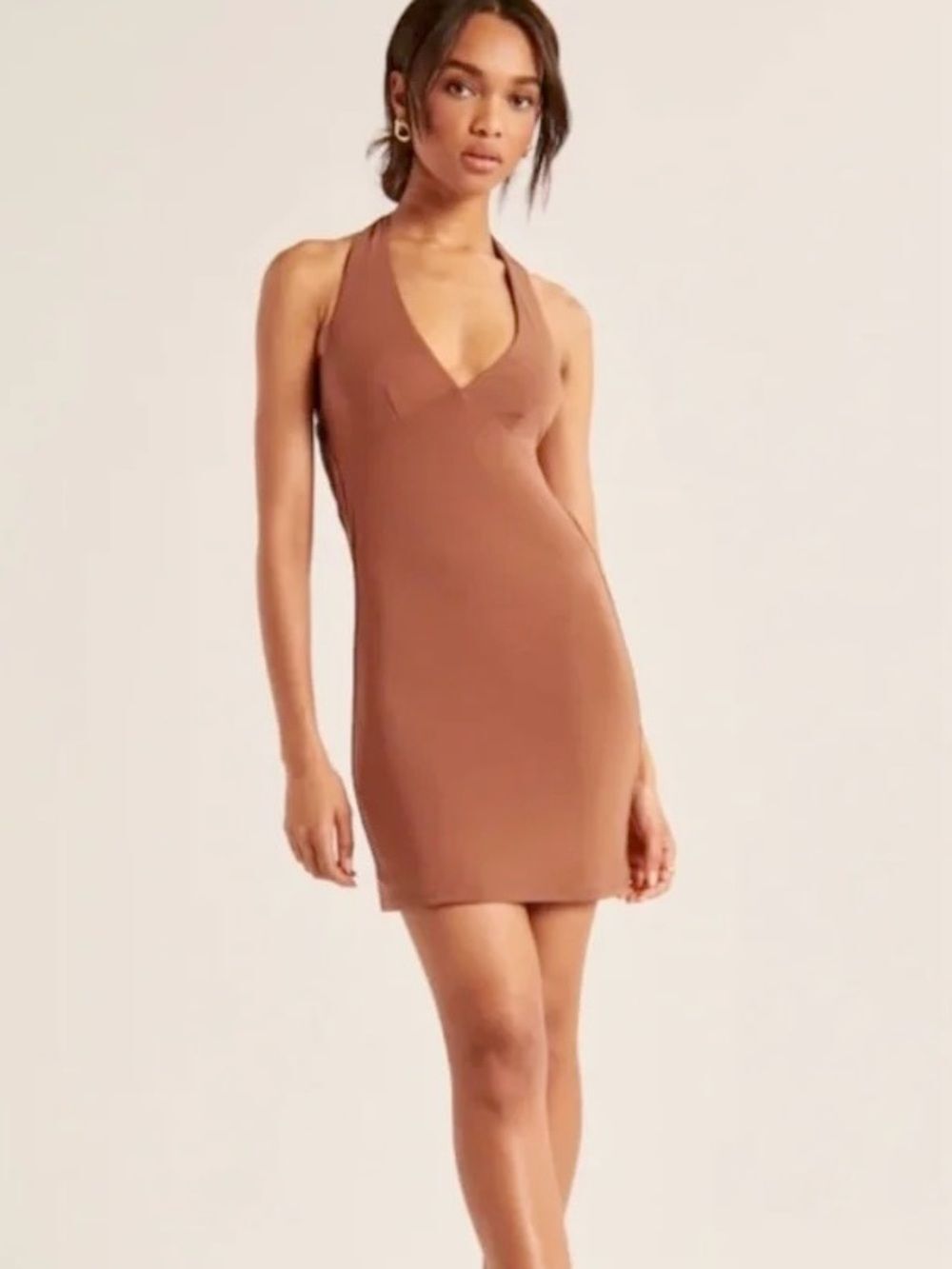 Abercrombie & Fitch Terracotta Cowl Back Halter V-Neck Mini Dress Small